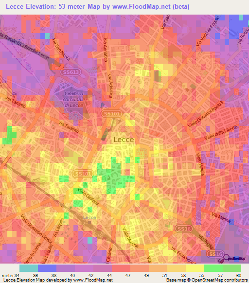 Lecce,Italy Elevation Map