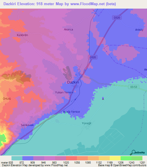 Dazkiri,Turkey Elevation Map