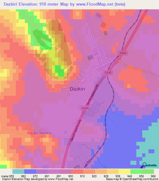 Dazkiri,Turkey Elevation Map