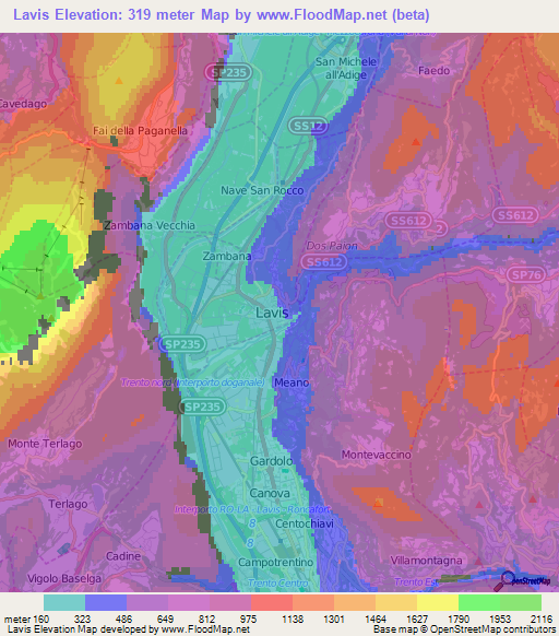 Lavis,Italy Elevation Map