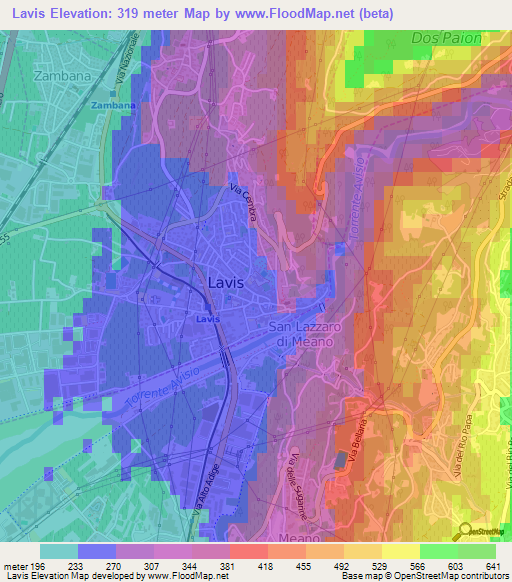 Lavis,Italy Elevation Map