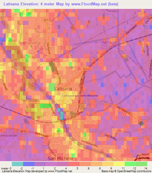 Latisana,Italy Elevation Map