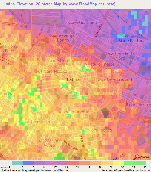 Latina,Italy Elevation Map