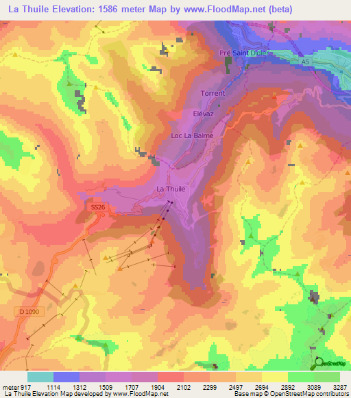 La Thuile,Italy Elevation Map