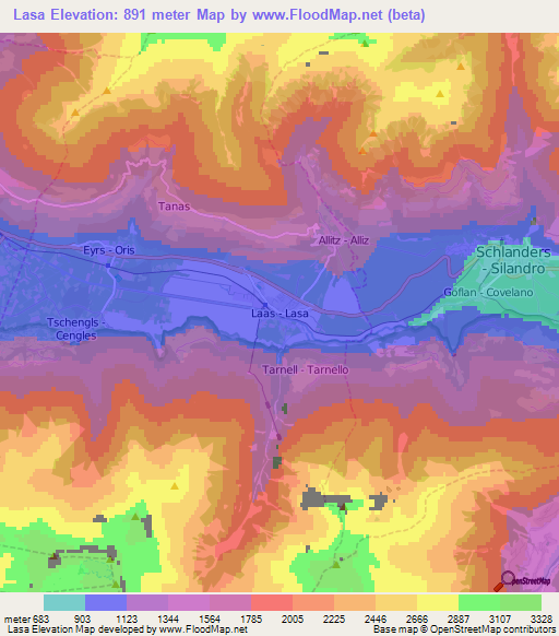 Lasa,Italy Elevation Map