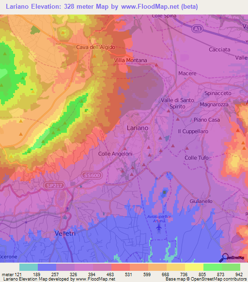 Lariano,Italy Elevation Map