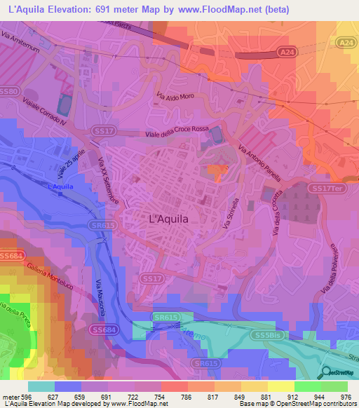 L'Aquila,Italy Elevation Map