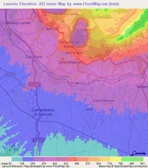 Lanuvio,Italy Elevation Map