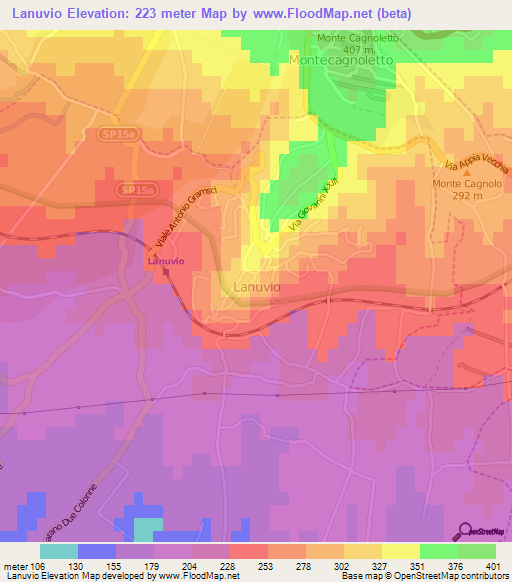 Lanuvio,Italy Elevation Map