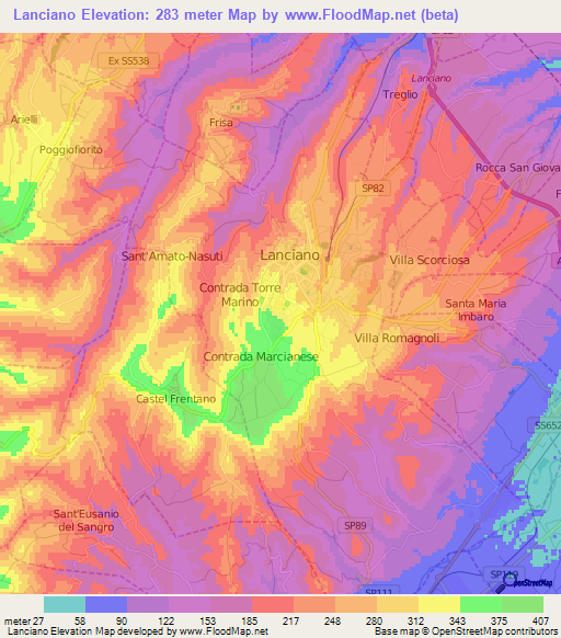 Lanciano,Italy Elevation Map