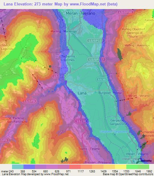 Lana,Italy Elevation Map