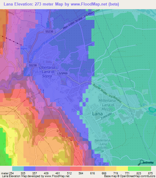 Lana,Italy Elevation Map