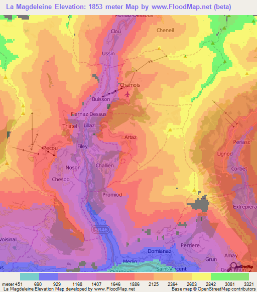 La Magdeleine,Italy Elevation Map