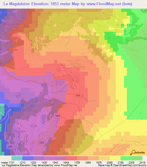 La Magdeleine,Italy Elevation Map