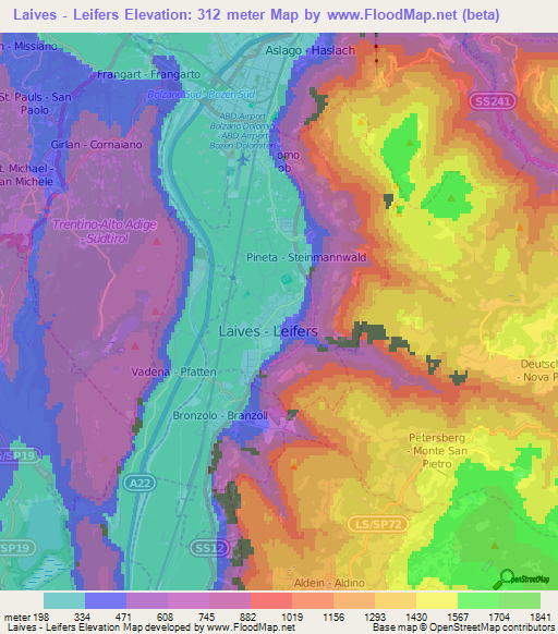 Laives - Leifers,Italy Elevation Map