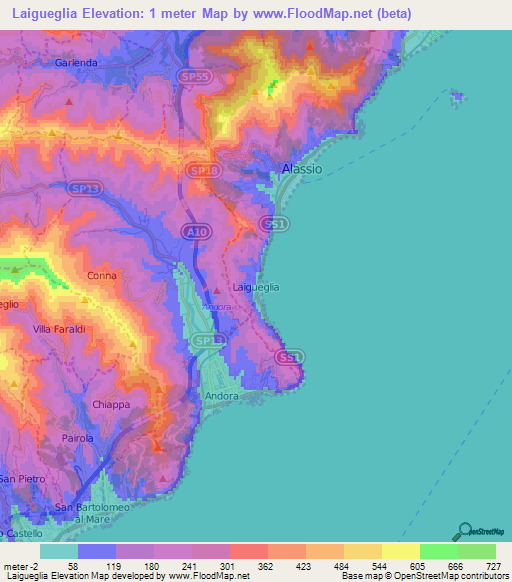 Laigueglia,Italy Elevation Map