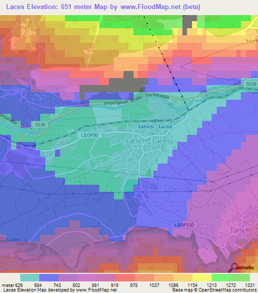 Laces,Italy Elevation Map