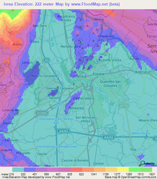 Ivrea,Italy Elevation Map