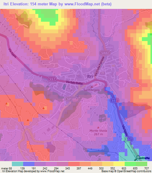 Itri,Italy Elevation Map