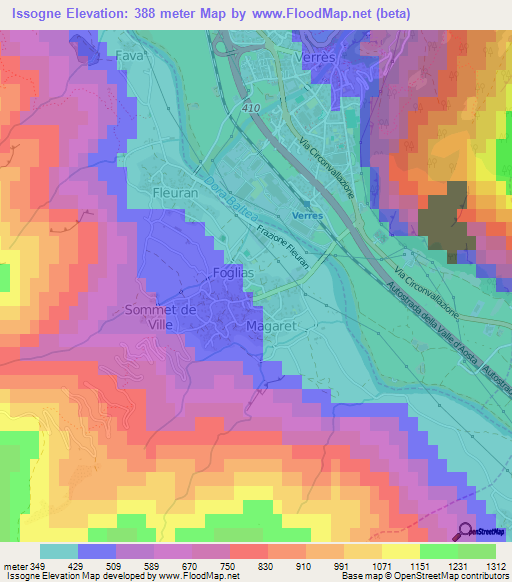 Issogne,Italy Elevation Map