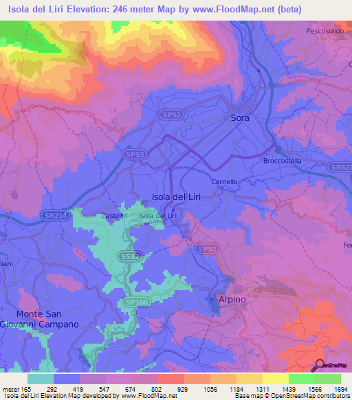 Isola del Liri,Italy Elevation Map