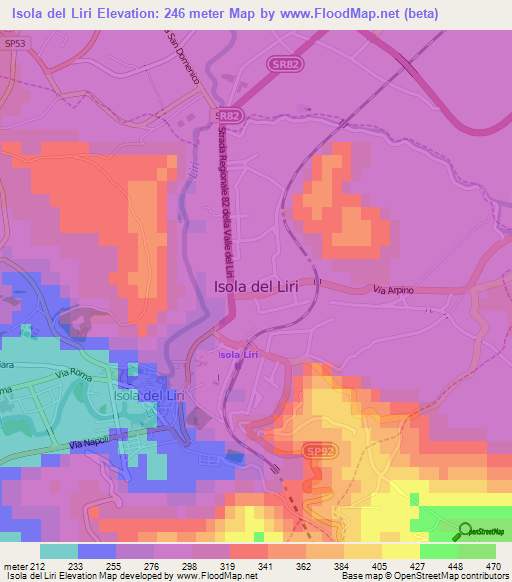 Isola del Liri,Italy Elevation Map