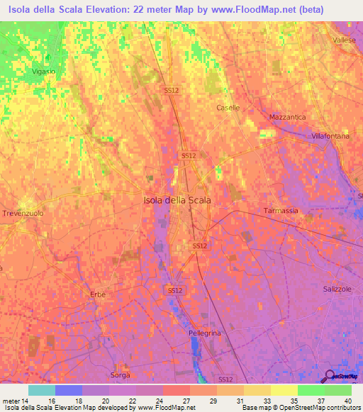 Isola della Scala,Italy Elevation Map