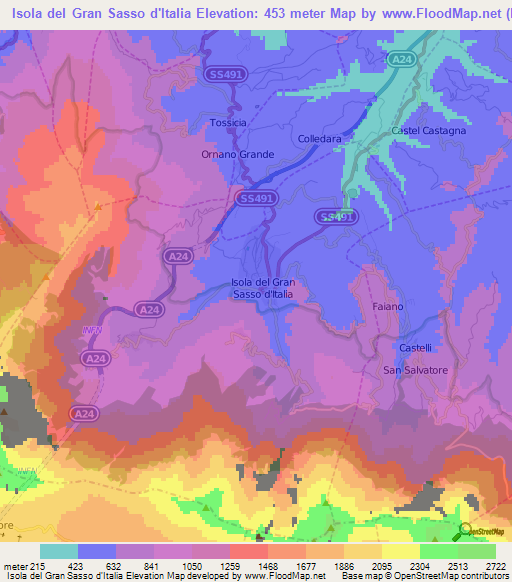 Isola del Gran Sasso d'Italia,Italy Elevation Map