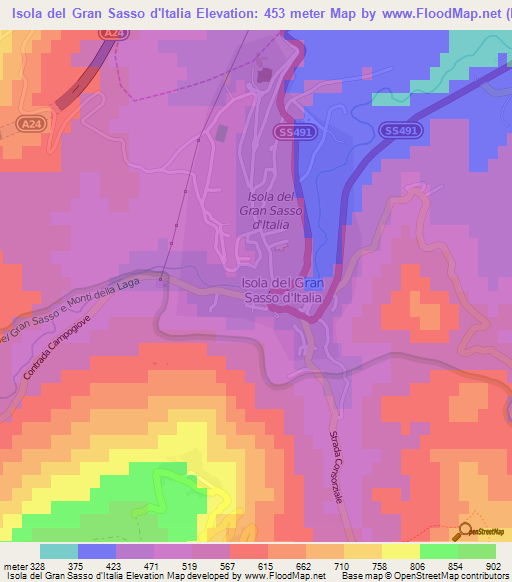 Isola del Gran Sasso d'Italia,Italy Elevation Map