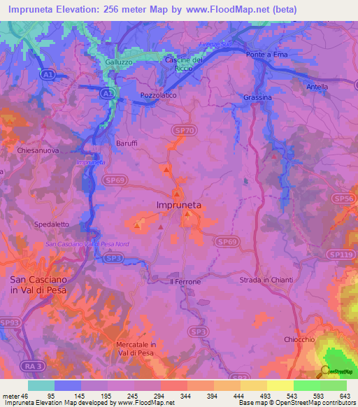 Impruneta,Italy Elevation Map