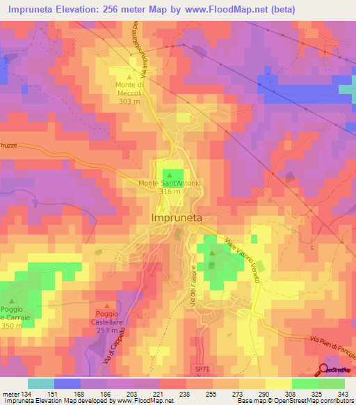 Impruneta,Italy Elevation Map