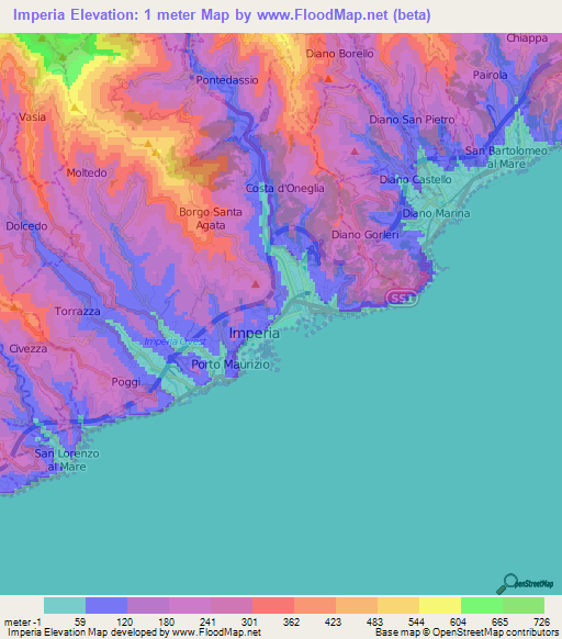 Imperia,Italy Elevation Map