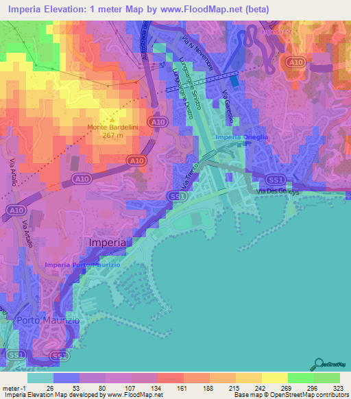 Imperia,Italy Elevation Map