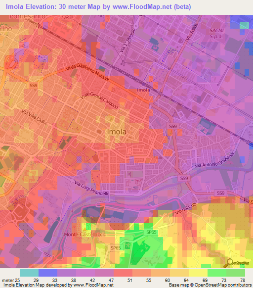 Imola,Italy Elevation Map