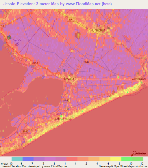 Jesolo,Italy Elevation Map