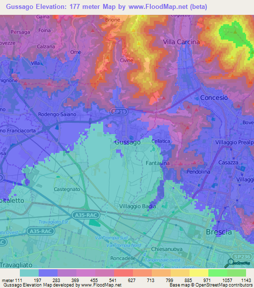 Gussago,Italy Elevation Map