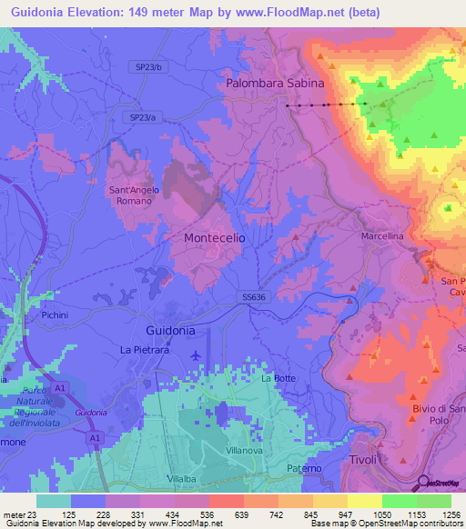 Guidonia,Italy Elevation Map