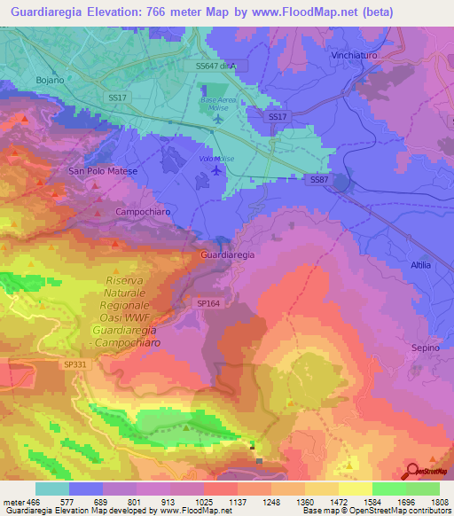 Guardiaregia,Italy Elevation Map