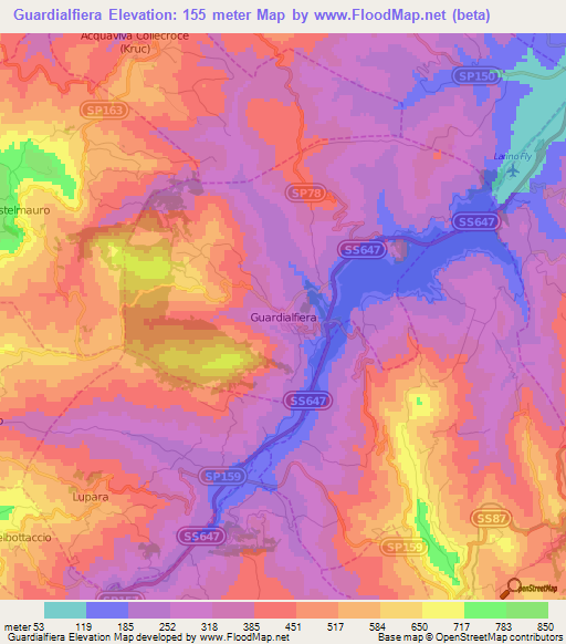 Guardialfiera,Italy Elevation Map