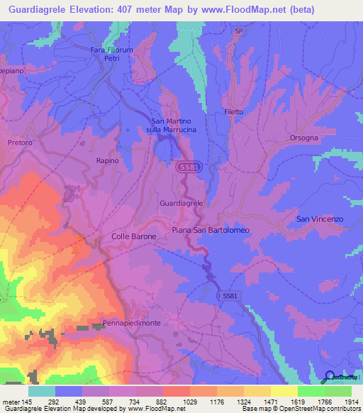 Guardiagrele,Italy Elevation Map