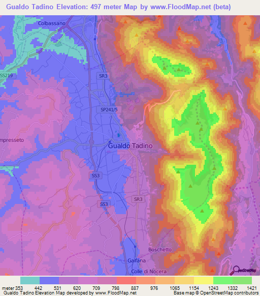 Gualdo Tadino,Italy Elevation Map