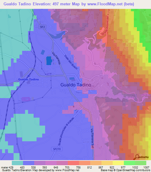 Gualdo Tadino,Italy Elevation Map