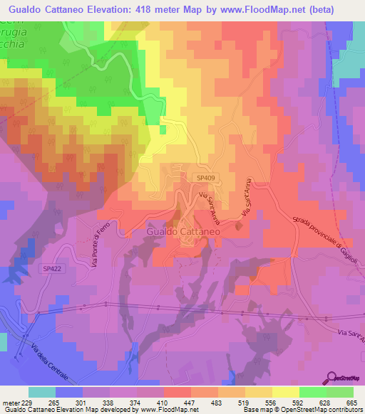 Gualdo Cattaneo,Italy Elevation Map