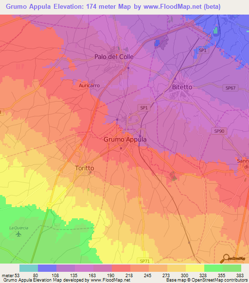 Grumo Appula,Italy Elevation Map