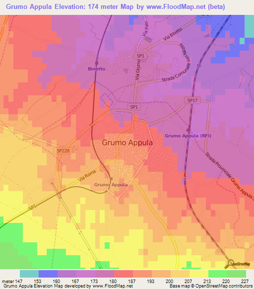 Grumo Appula,Italy Elevation Map