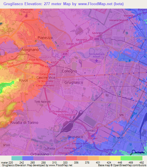 Grugliasco,Italy Elevation Map