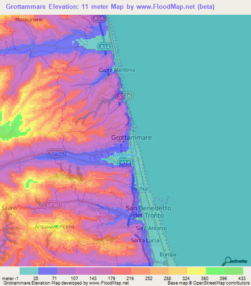 Grottammare,Italy Elevation Map