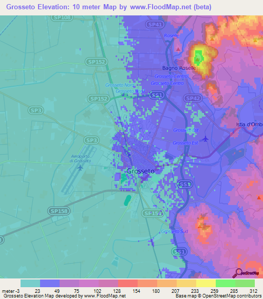 Grosseto,Italy Elevation Map