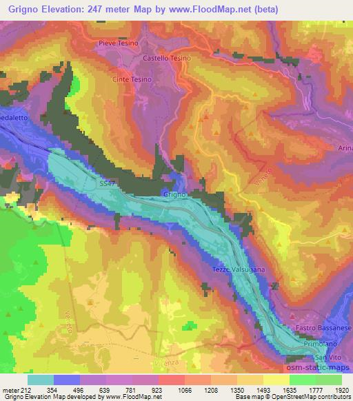 Grigno,Italy Elevation Map