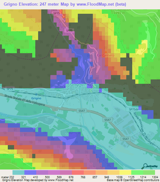 Grigno,Italy Elevation Map